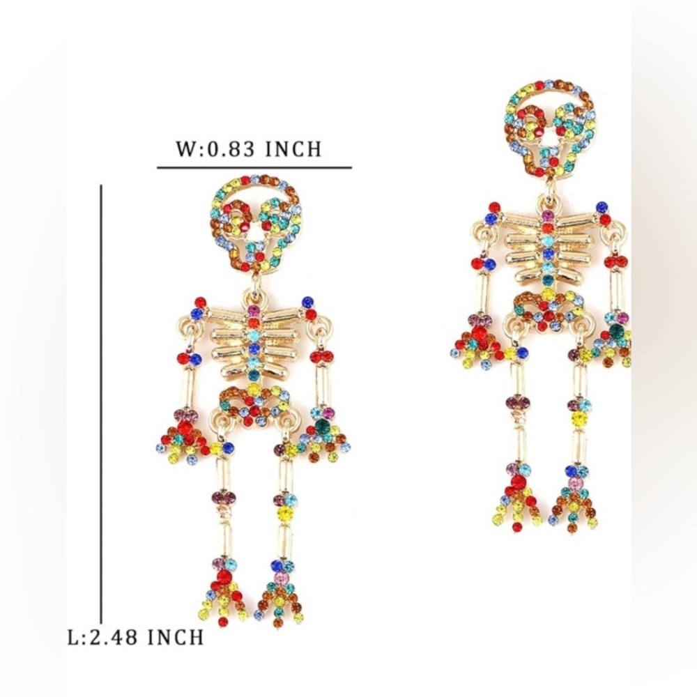 Skeleton Multicolor Rhinestone Earrings - Picture 5 of 6